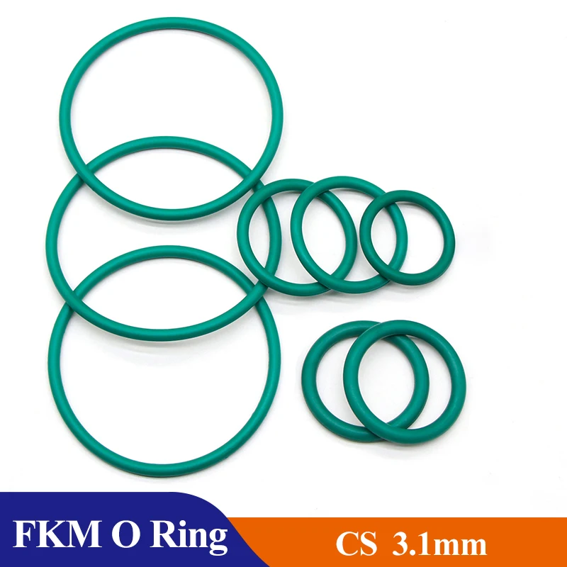 

10/50Pcs Green FKM O Ring CS 3.1mm OD 10~175mm Sealing Gasket Insulation Oil High Temperature Resistance Fluorine Rubber