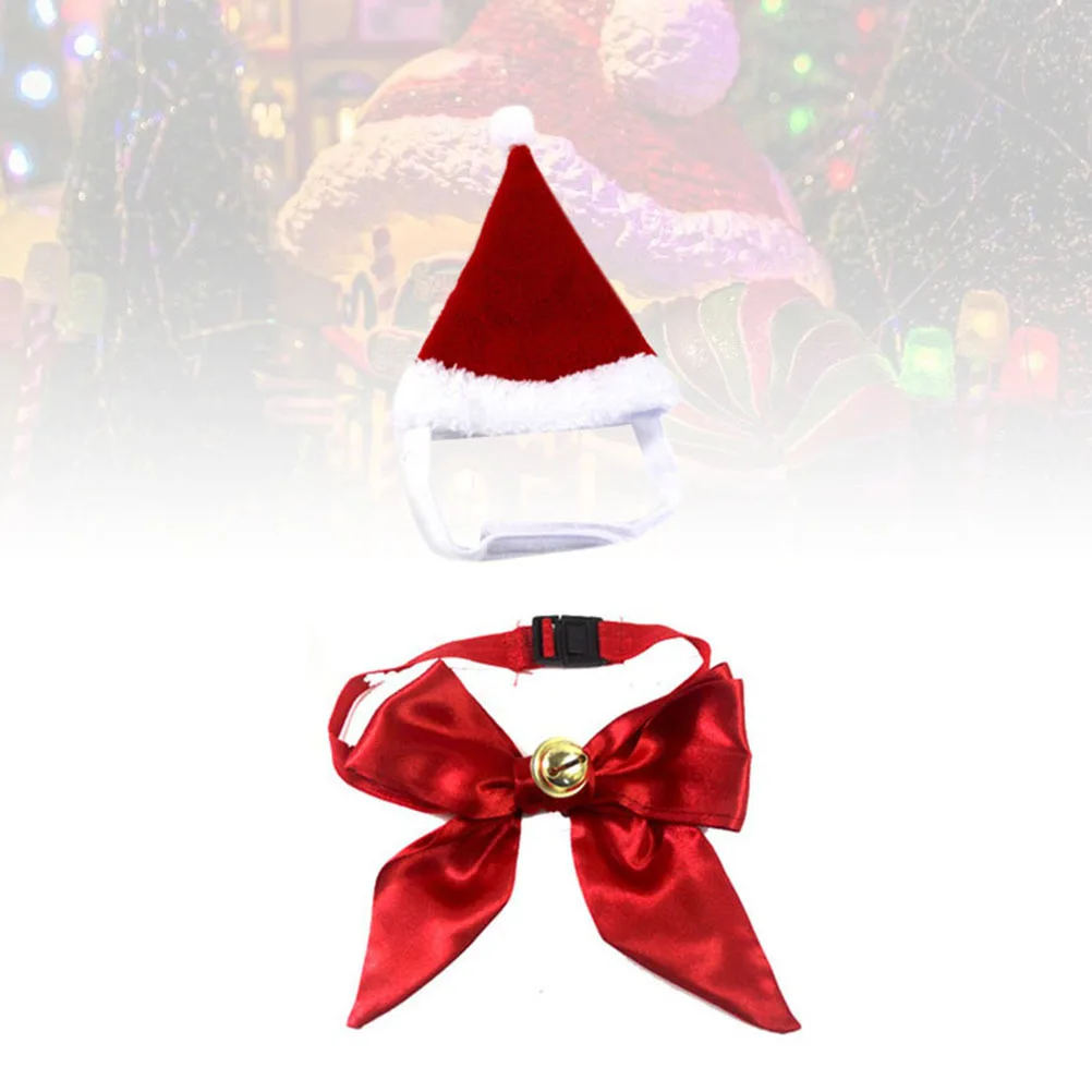 

1Set Pet Bow Tie Hat Set Christmas Bell Tie Xmas Pet Costume Party Holiday Wedding Accessories Bowknot Shape Collar