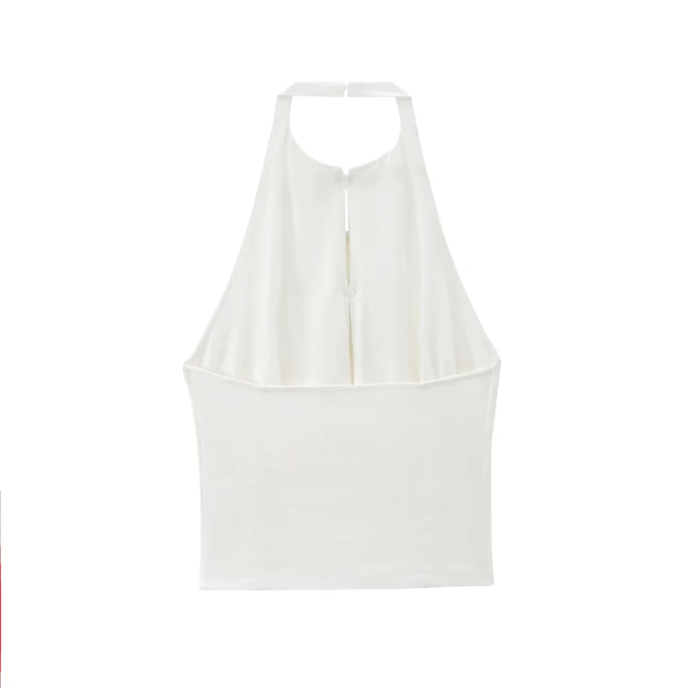 2024 RARF autumn new European and American style hanging neck collar bow white elastic tank top sleeveless T-shirt