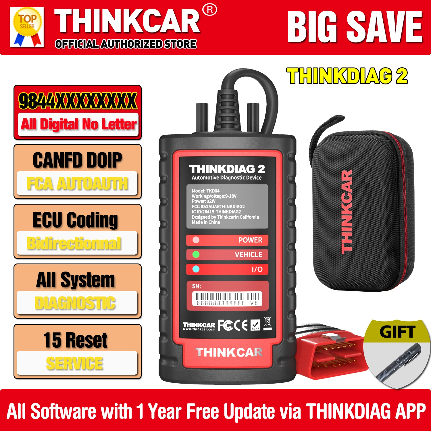 بالجملة THINKCAR THINKDIAG 2 ماسح OBD2 جميع الأنظمة أداة تشخيص السيارة ترميز وحدة التحكم الإلكترونية CANFD FCA AutoAuth التحكم ثنائي الاتجاه 15 خدمة تحديث مجاني لمدة عام #1