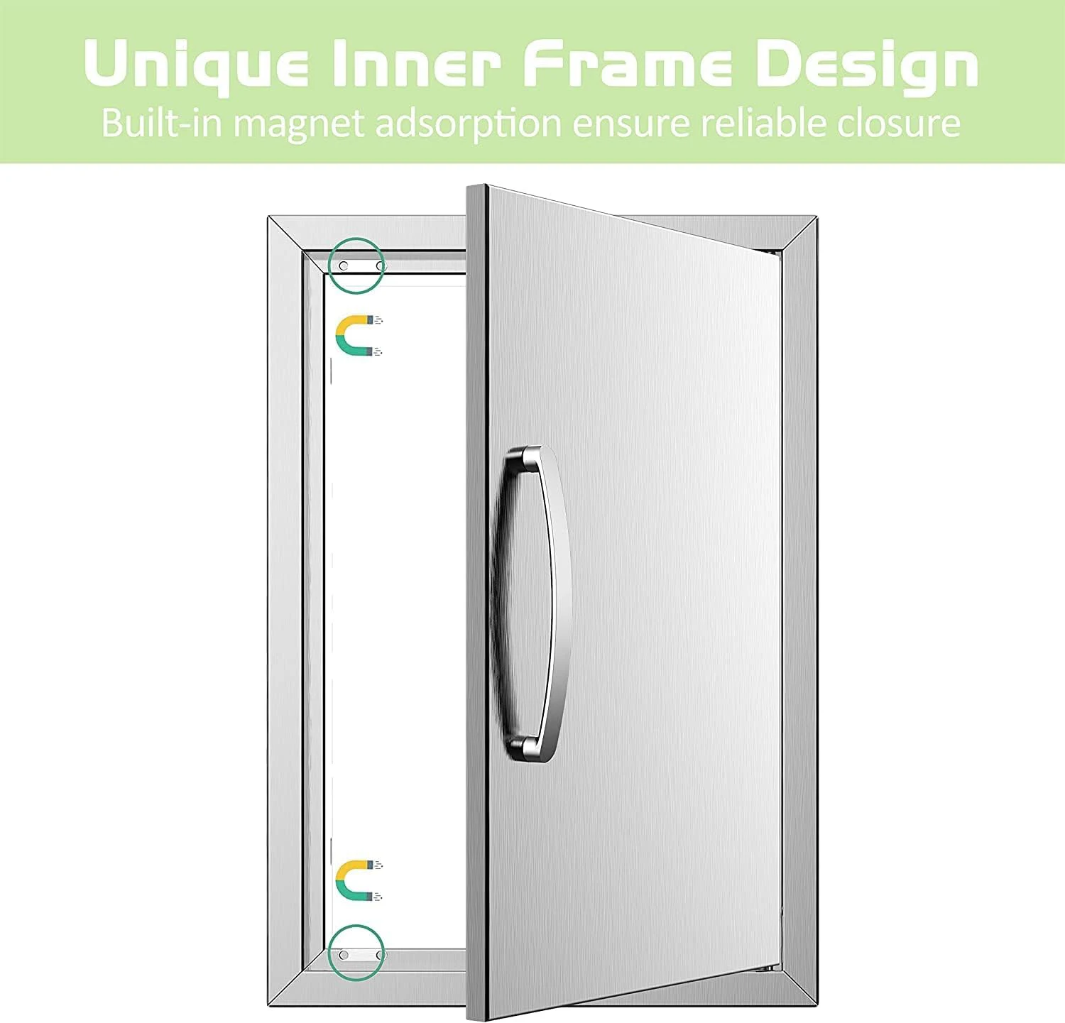 17W×24H Stainless Steel Single Latch DoorRustproof Stainless Steel, Premium Handle, Waterproof & Easy to Clean Indoor & Outdoor