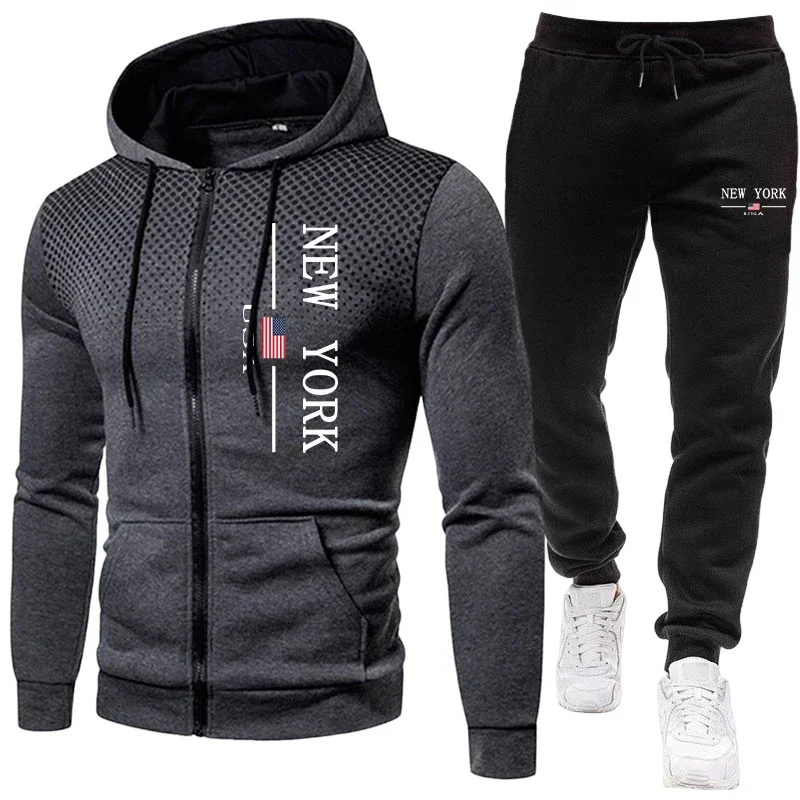 Men's Jacket Tracksuit Casual Zip Hooded Sweatshirts Dot Coat Outdoors Sports Clothing Autumn Winter Quality Single Tops Pants - view 4