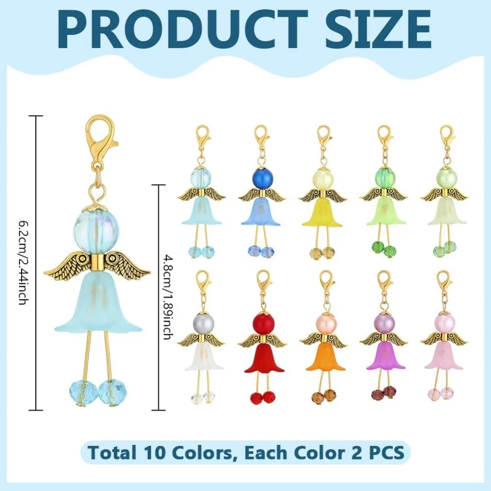 20pcs 10 Colors Pearl Angel Charms Fairy Dangle Pendants Angel Wing Charms Keychain Bulk 2.4 inch Acrylic Pendant Charm
