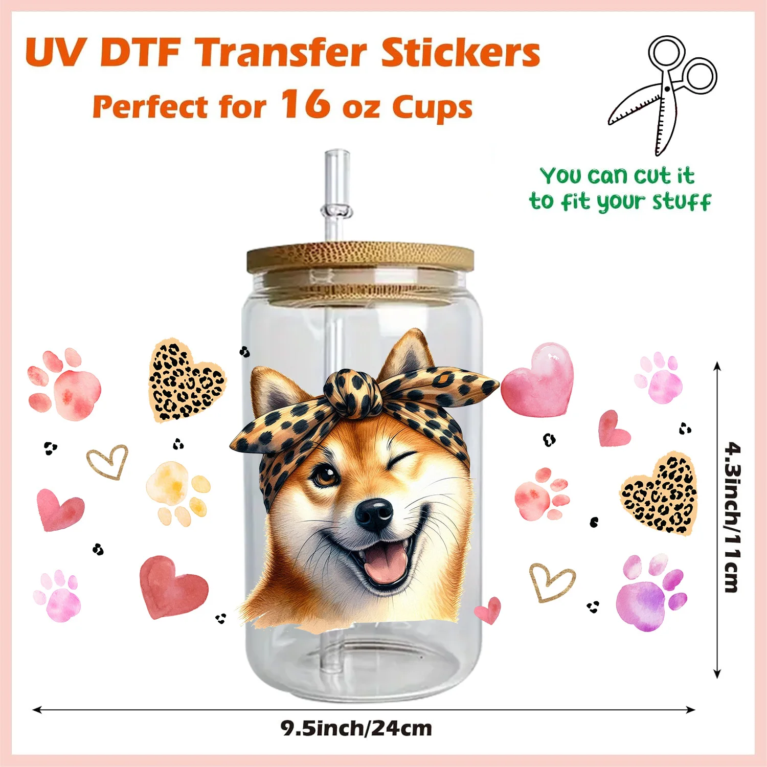 Puppy easy to peel off waterproof DIY sticker 3D transfer uvdtf crystal sticker 16 oz uvdtf cup cover suitable for  glasses