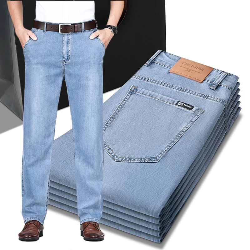 

Summer Jeans Vintage Thin Men's Straight Business Trousers Brand Slim Classic Comfortable Breathable Denim Pants Male