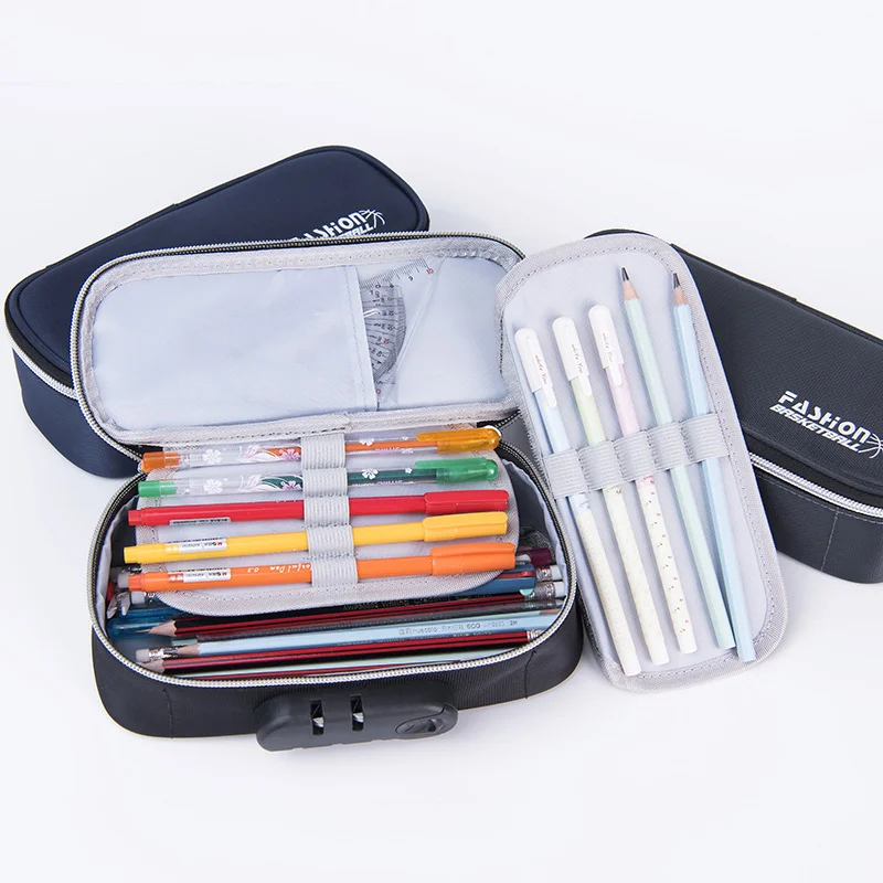 Large Capacity Pencil Case Code Lock Portable Waterproof Canvas Pencil  Bag School Pen Case Stationery