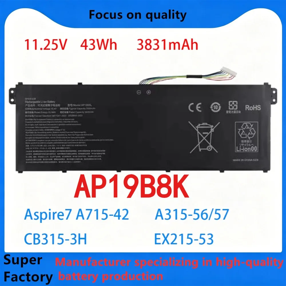 Original AP19B8K KT0030G022 11.25V 43Wh 3831mAh Laptop Battery for Acer Aspire 3 A315-56 A315-57 A315-58 A317-52 Aspire 5A514-53