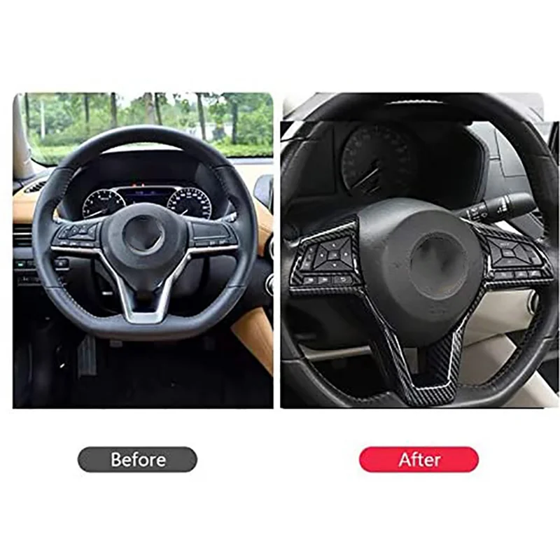 Carbon Fiber Steering Wheel Decoration Cover Frame Trim for Rogue Sentra Kicks LEAF Accessories