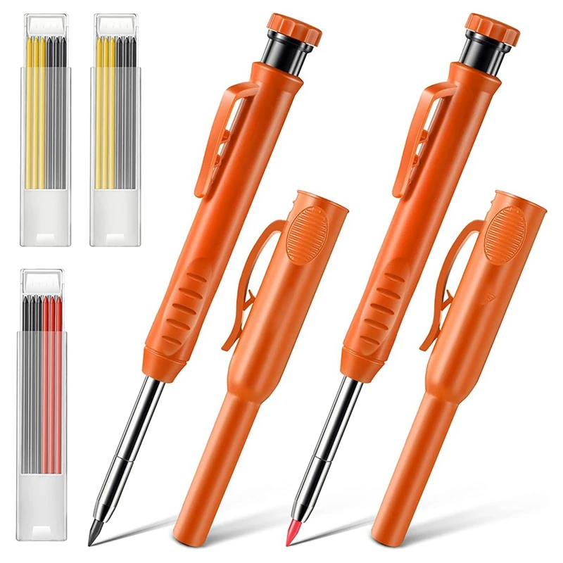 

2025 New 2 Pack Solid Carpenter Pencils , Scribe Tool With Built-In Sharpener For Construction Woodworking Architect