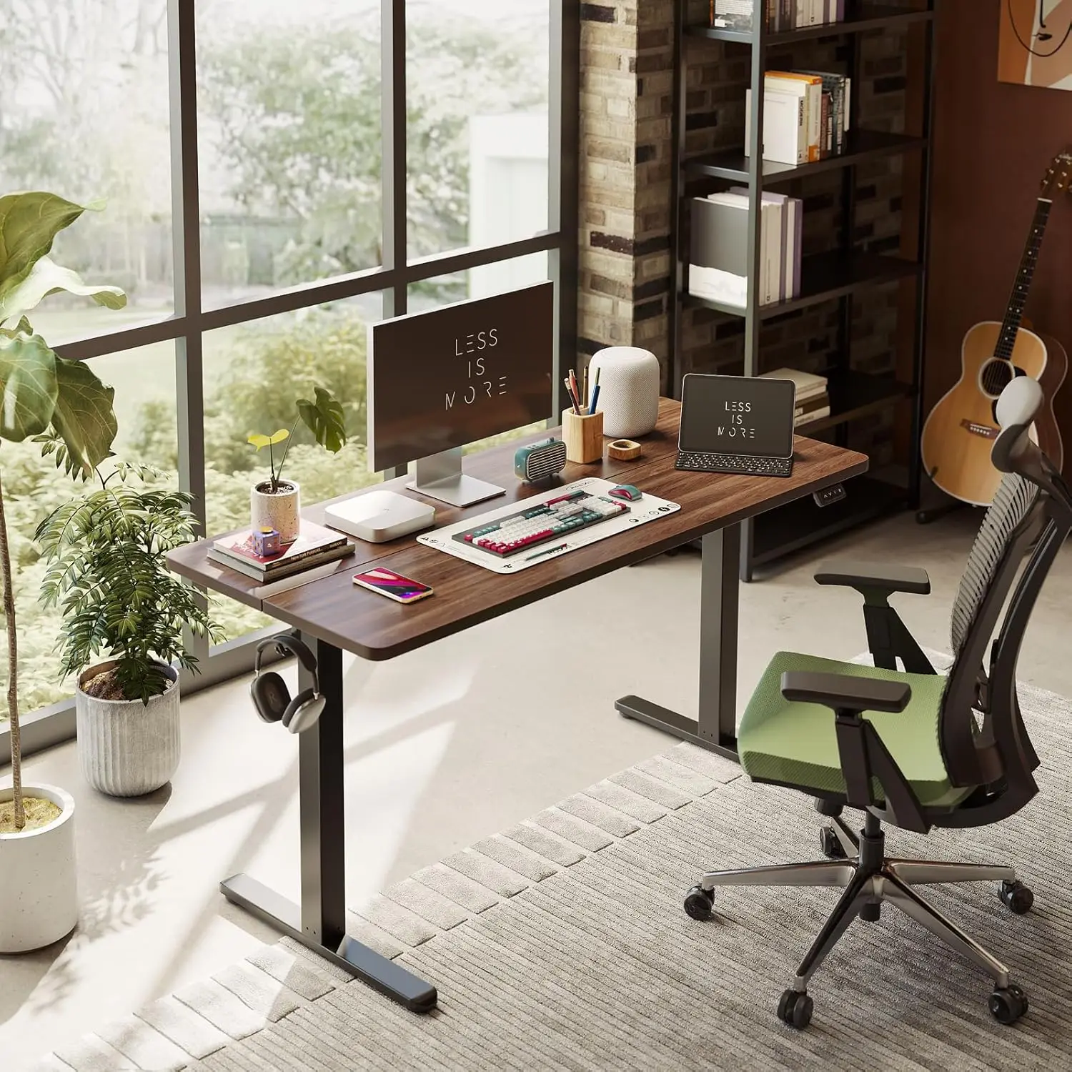 Electric Standing Desk Adjustable Height, 40 x 24 Inch Sit and Stand Desk, Home Office Desk Black Walnut