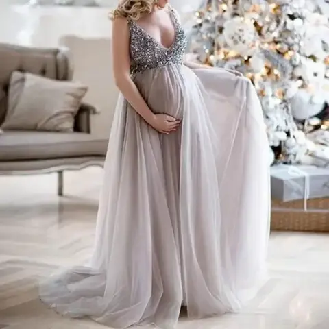 Sequins Maternity Dresses for Photo Shoot Chiffon Photography Props Sexy Pregnancy Clothes For Women Pregnant Party Dresses