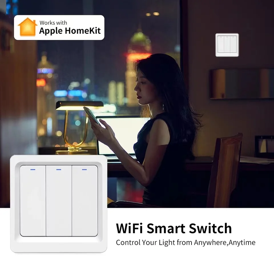 Homekit Smart Light Switch WiFi Wall Switch Push Button 1-3Way Switch Works with Apple HomeKit Siri WiFi Wall Light Switches