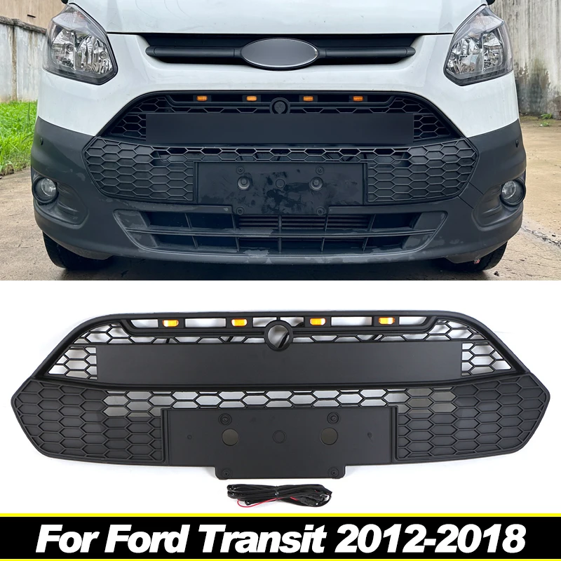 Grille W/LED light Front Racing Grill Fits For Ford Transit Custom 2012-2018