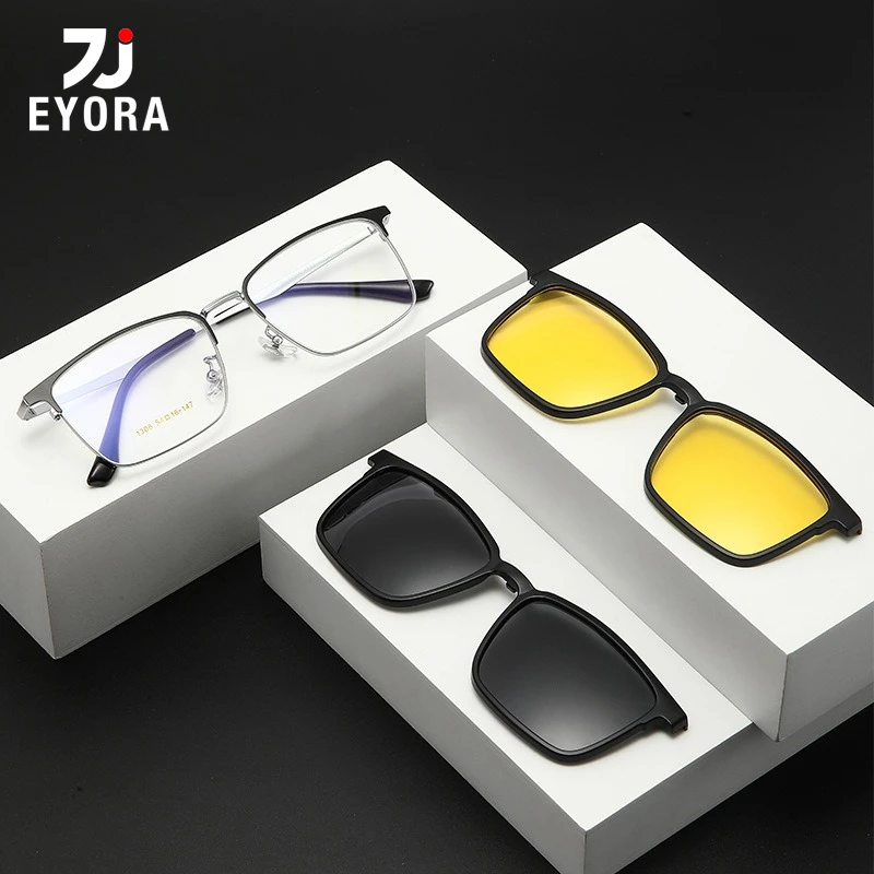 

EYORA Men Magnetic Clip on Glasses Reading Glasses Anti Blue Light Myopia and Hyperopia Photochromic Prescription Eyewear Lens