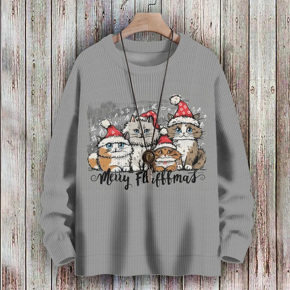 귀여운 고양이 가족 프린트 커플 맨투맨, 하라주쿠 클래식 겨울 풀오버 힙스터, 오버사이즈 후드, 홀리데이 선물, 회색 남성 상의