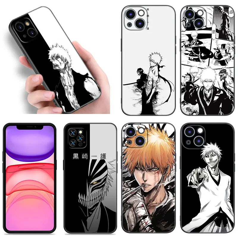 BLEACH Comics Black Silicone Phone Case For Apple iPhone 12 13 Mini 11 14 15 16 Pro Max 7 8 Plus Shell Cover