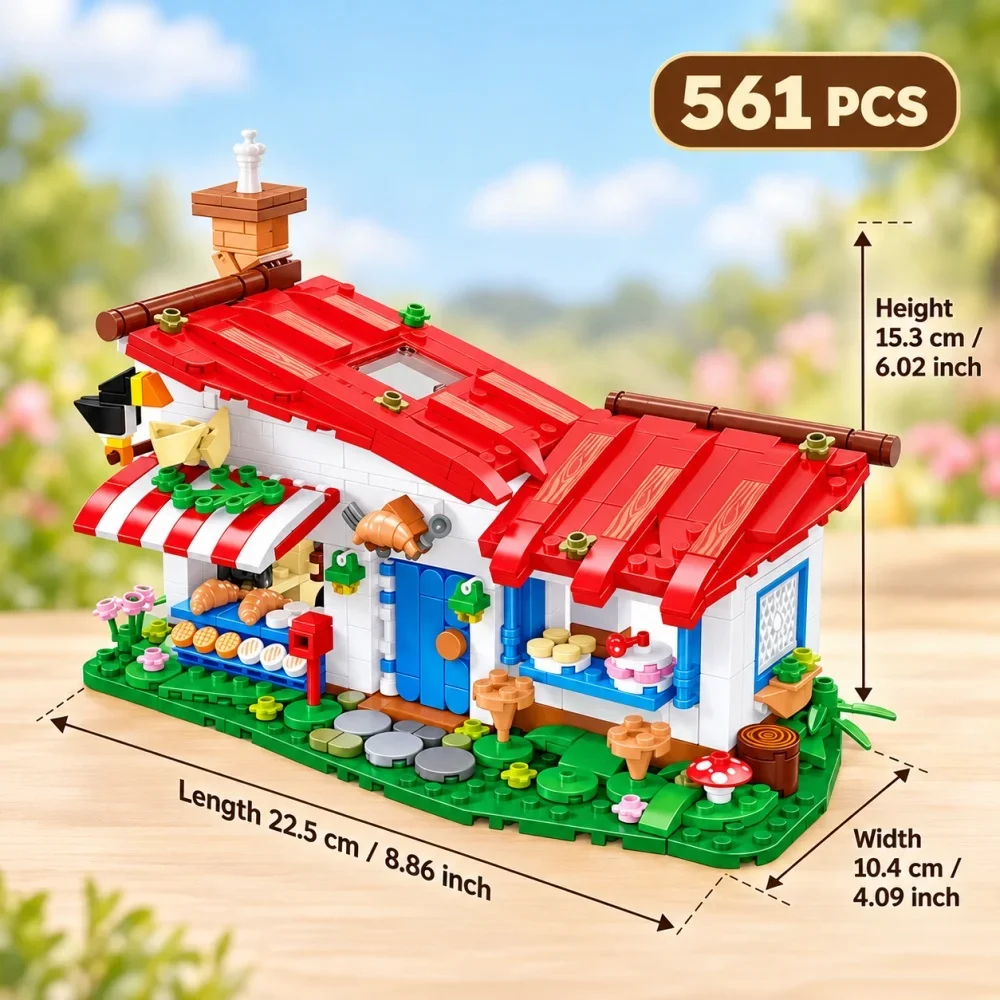 561pcs MOC Forest Bakery House Building Blocks, Cottage Villa Architecture Model Ornament, Creative Holiday Kids Gift