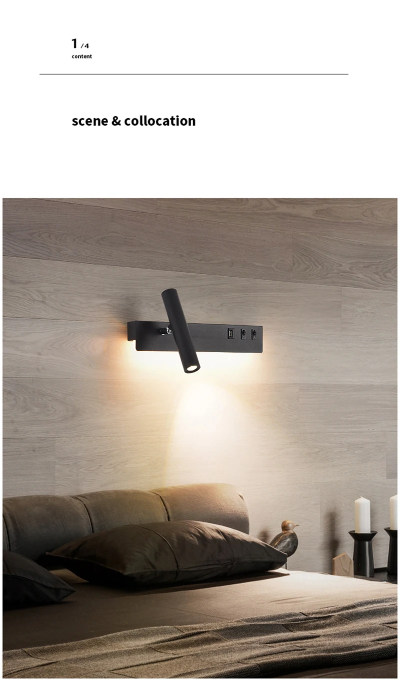 Bedside Reading Wall Lamp Nordic Modern LED Wall Light With Switch USB Indoor Lighting Room Decor For Bedroom Living Room Sconce