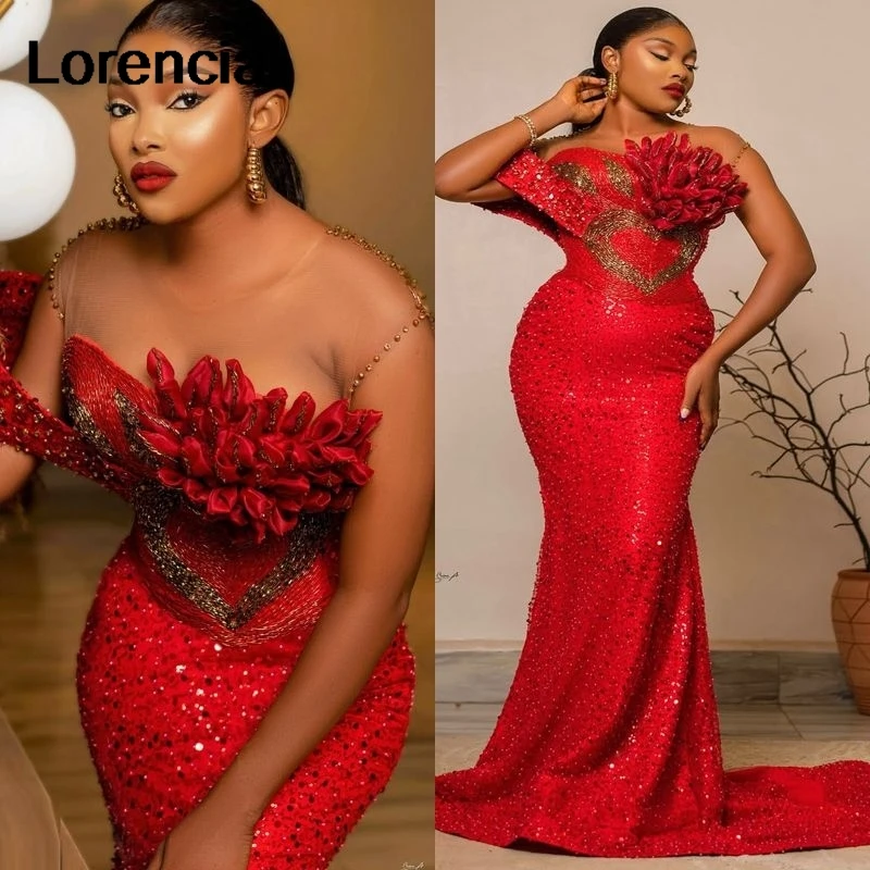 

Customized Aso Ebi Red 2026 Mermaid Prom Dress Diamond Beaded Crystals African Black Girl Party Gown Robe De Sorrie YPD440