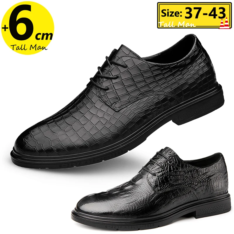 

Men Business Man Wedding Leather Shoes Height Increase Insole 6cm British Formal Office