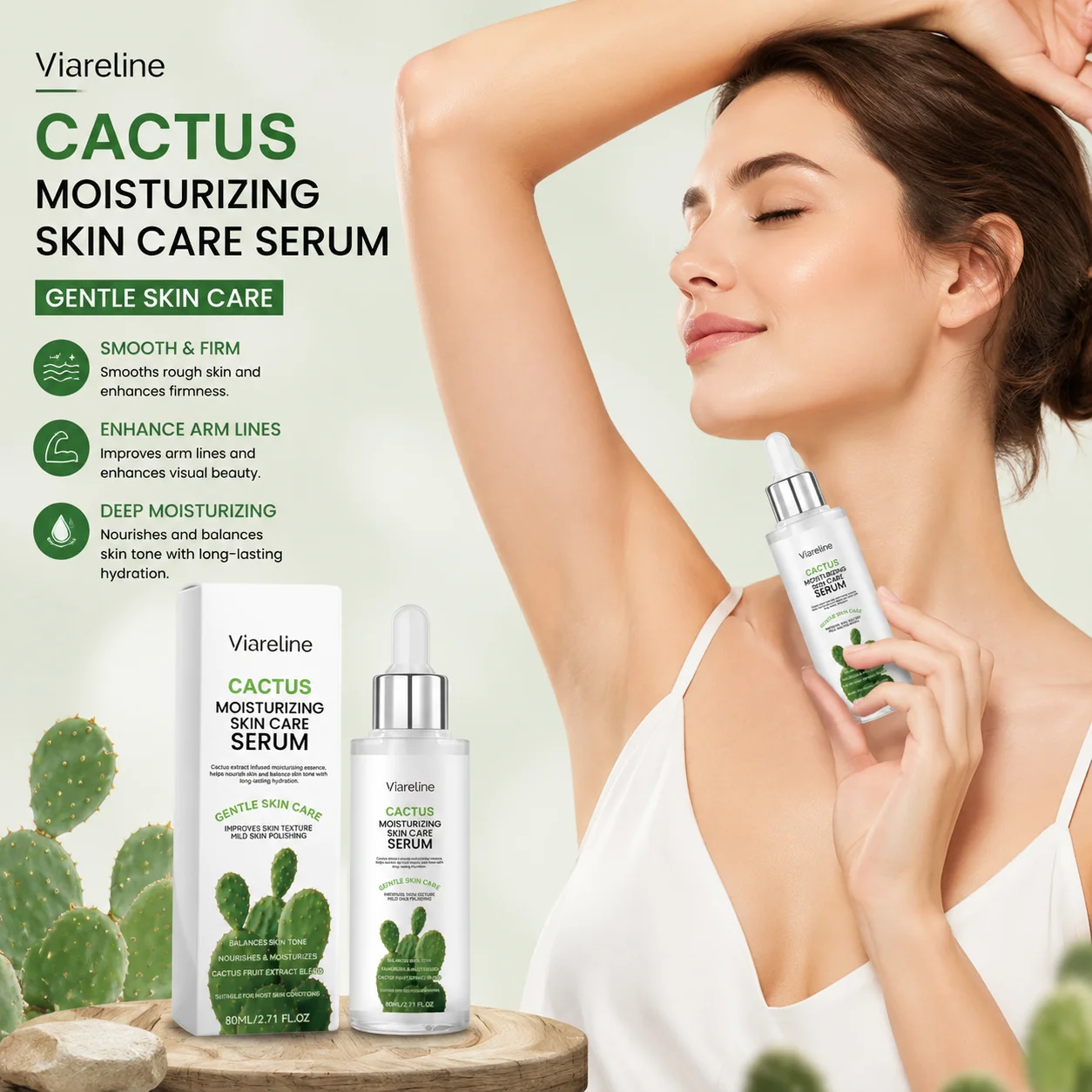 Viareline Cactus Moisturizing Serum Firm Skin Elasticity Enhancement Massage Full Body Care Daily Shaping Sculpting Body Serum