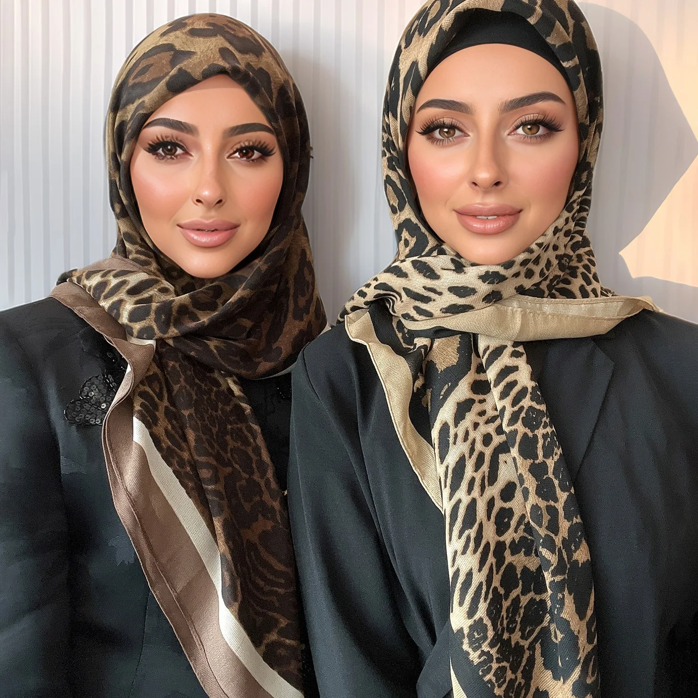 Jilbab Motif Macan Tutul 105CM Syal Bungkus Wanita Dubai Baotou Syal Persegi Besar Mode Muslim Turbante Africano Pakaian Islami