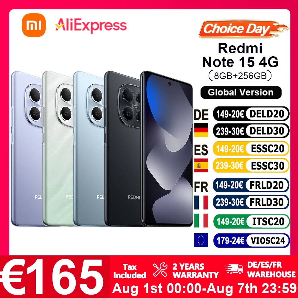 Version Globale Xiaomi Redmi Note 15 4G Smartphone 6.77' FHD Charge Turbo 33W Batterie 6000mAh Caméra Principale 108MP IP64 Bluetooth 5.3 NFC