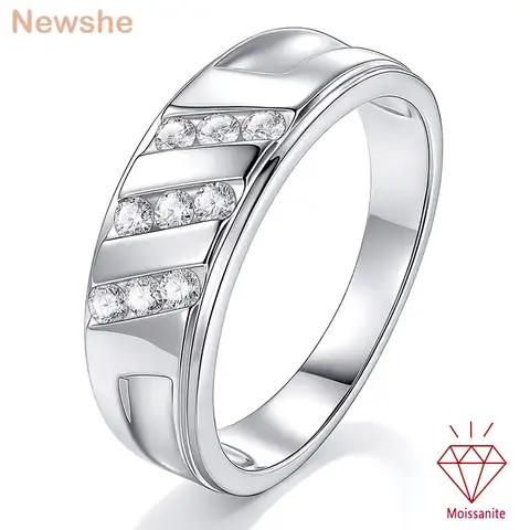 Newshe D Color VVS1 Certified Moissanite Ring for Men 8mm Wedding Band Premium White Gold Plated Designed Jewelry