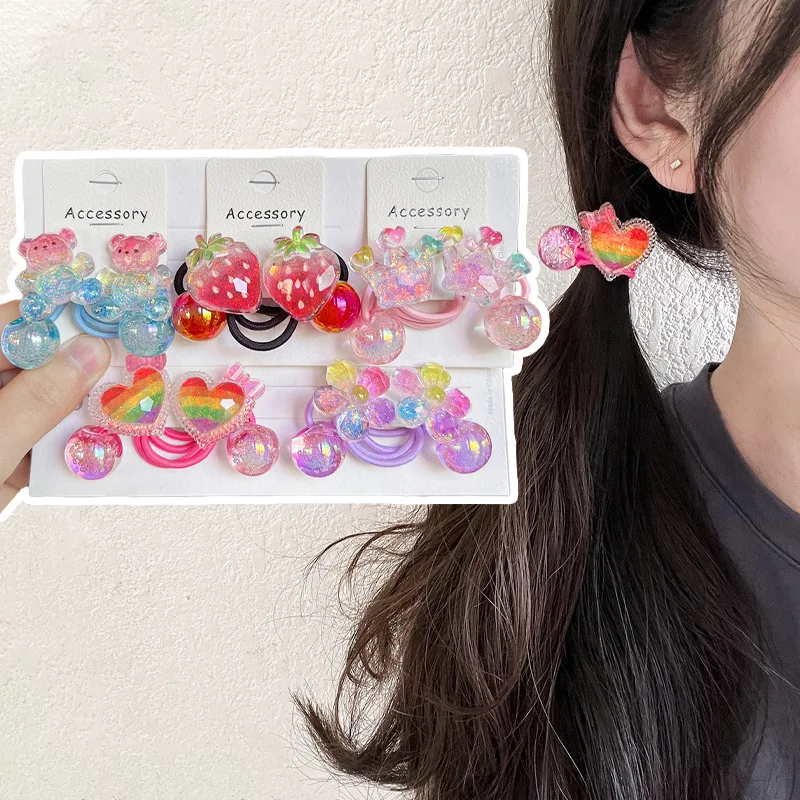 Heart Hair Ties Korean Style Cartoon Twisted Elastic Ponytail Holders High Elasticity for Kids Girls Cute