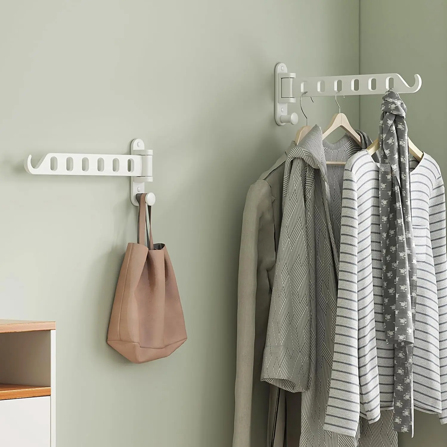 

Wall Mounted Clothes Drying Rack with Swing Arm Multiple-holes Clothes Hanger 180-degree Rotatable Space Saving Laundry Dryer