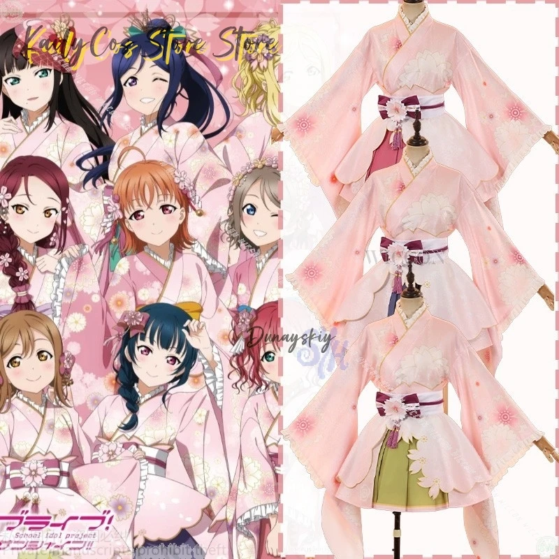 

Аниме LoveLive!Саншайн!! Aqours Косплей Kurosawa Ruby Tsushima Yoshiko Kunikida Hanamaru Костюм Розовая Сакура Японское кимоно