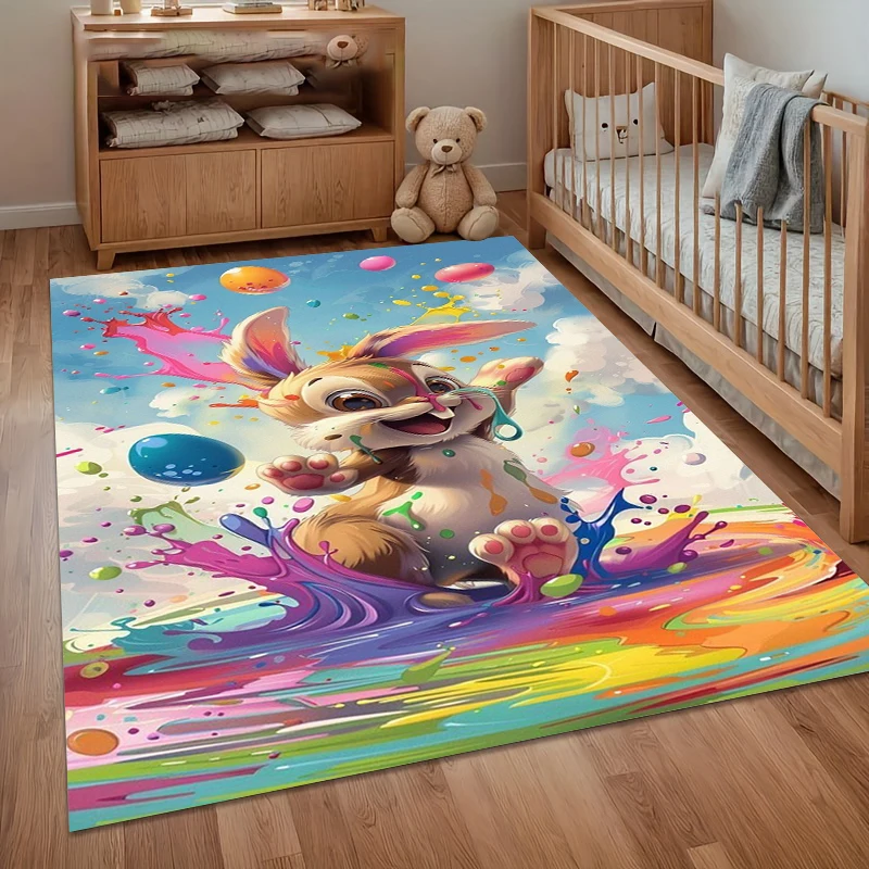 

Trendy Paint Splatter Bunny Rugs Vibrant Carpets Soft Non Slip Mats Must Haves for Kids Rooms & Playful Festive Space Home Decor