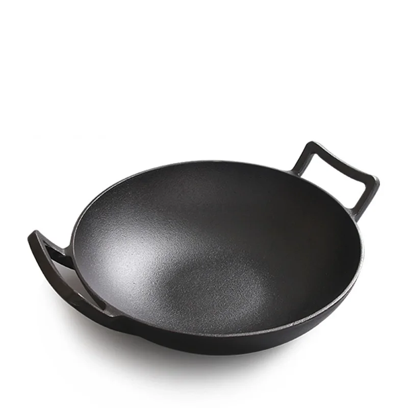 

32CM/36CM Household Cast Iron Binaural Frying Pan Thickened Uncoated Non-stick Pan Induction Cooker Gas Stove General Purpose