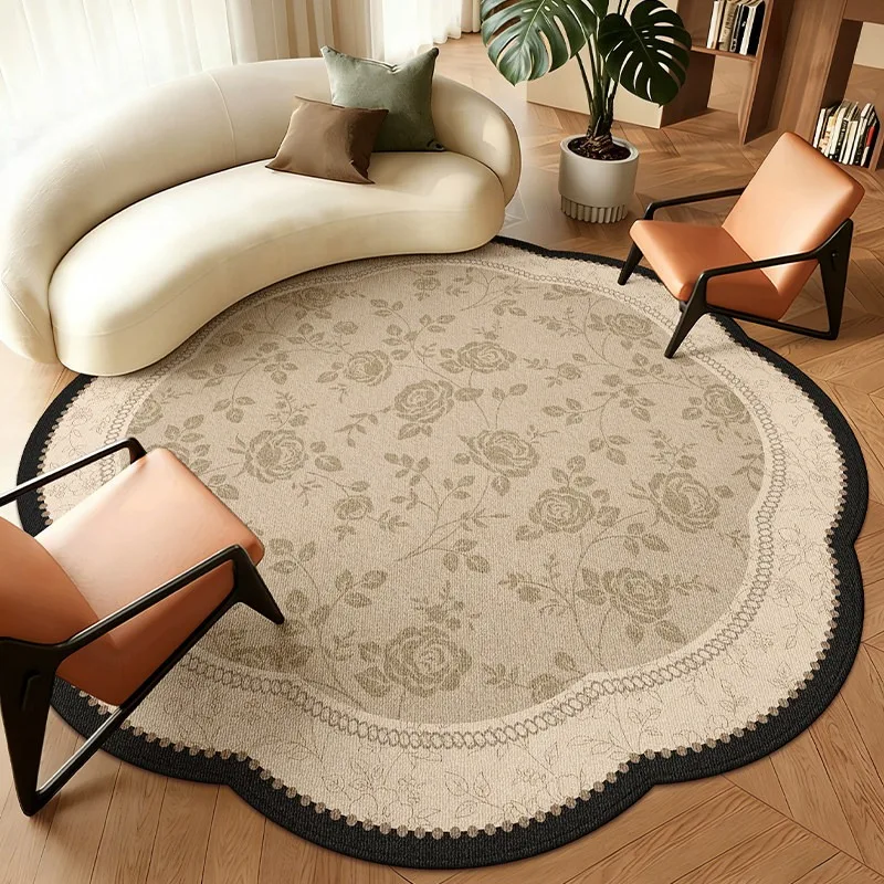 Round Living Room Carpet Loop Pile Stain-resistant Wear-resistant Floor Mat Retro Green Floral Rug Large Size Home Decor Rugs
