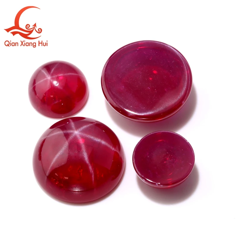 Round Cabochon Flat Back Lab Grown Star Ruby inclusion Loose Gemstone Star Effect Pigeon Blood Red Star Smooth Non Faceted Stone