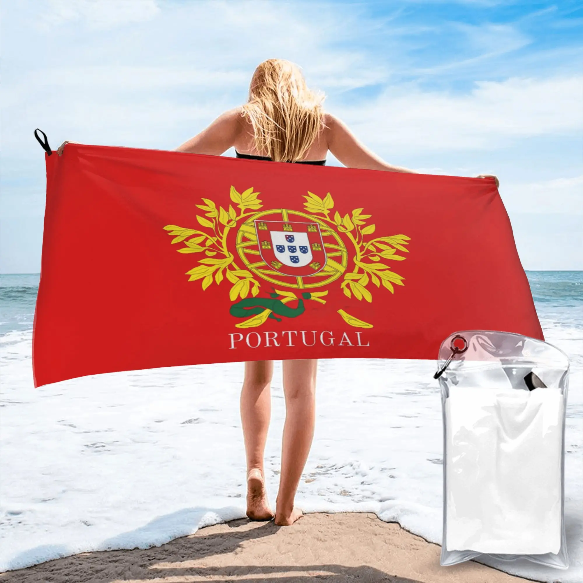 Flag Of Portugal Beach Towel Soft Microfiber Quick Dry Absorbent Quick Towels For Pool