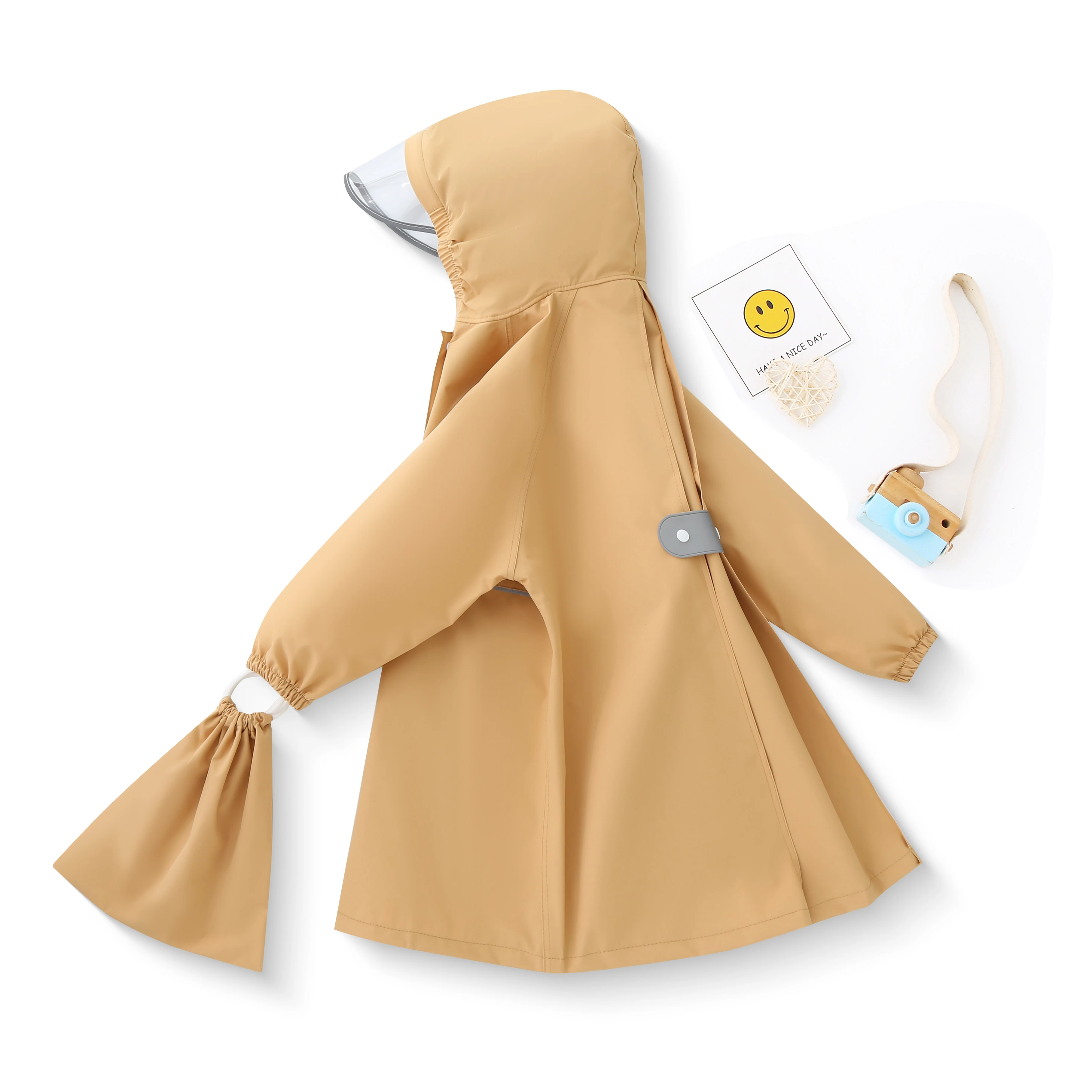 

Детский однотонный дождевик - портативный, складной - водонепроницаемый, мягкий, легкий дождевик для мальчиков и девочек с сумкой для хранения.