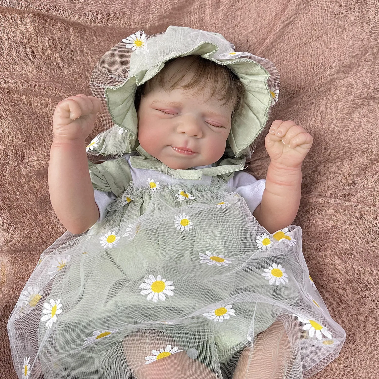 

BZDOLL Handmade Lifelike Reborn Baby Doll for Girls 19 Inch 48 CM Asleep Style 3D-Skin, Vinyl Limbs Cloth Body