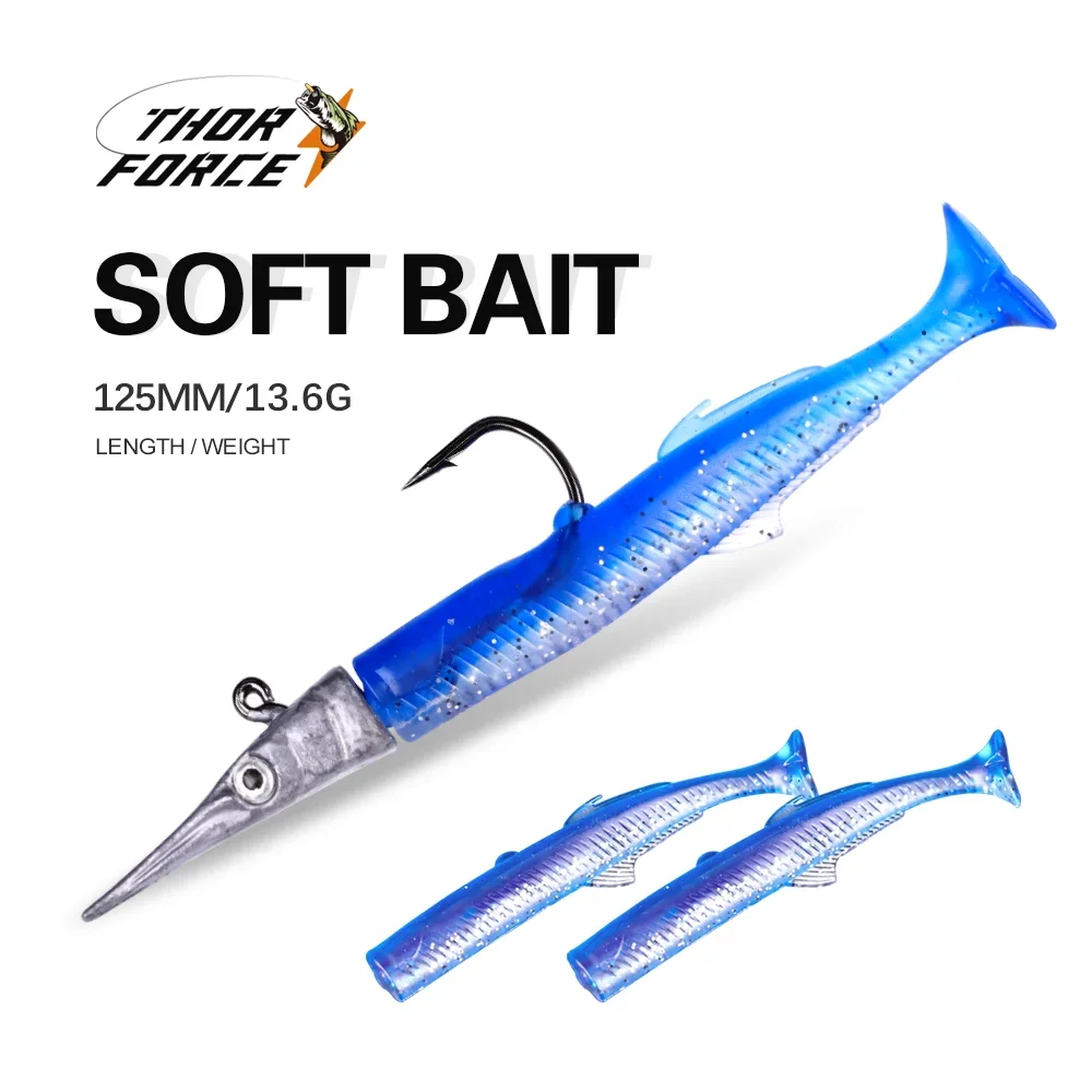 THORFORCE 125MM 플라스틱 소프트 낚시 루어 지그 헤드 인공 미끼 바닷물 농어 패들 테일 지그 헤드 후크 비닐 진동