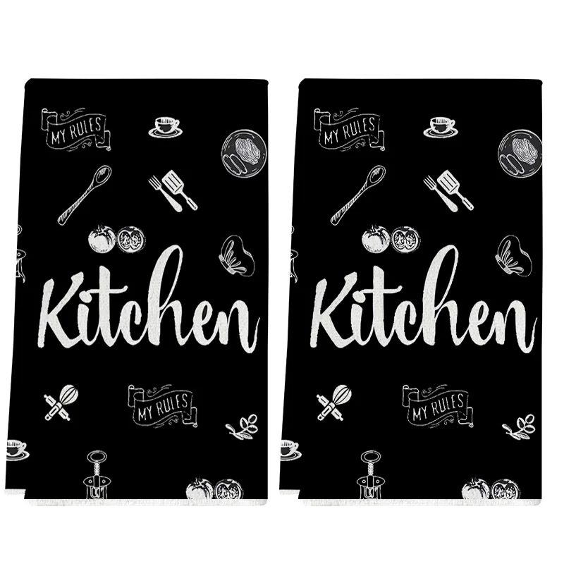2Pcs, Creative Kitchen Element Kitchen Towels, 40Cm*60Cm Towel Set, Super Absorbent Soft Cleaning Cloth, Cooking and Baking Tea Towel, Hand Towel, Cleaning Cloth, Dishwashing Cloth, Kitchen Decoration, Living Room Decorations, Kitchen Essentials, Home Essentials