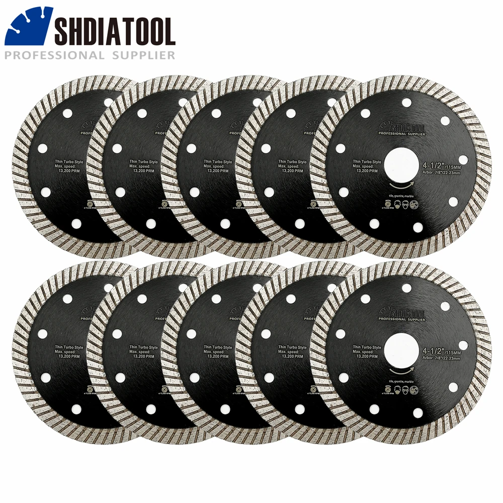 SHDIATOOL 15 יחידות להבי טורבו יהלומים דקים מאוד לחיתוך קרמיקה, אריחים, גרניטים, דיסקים, מסורים, קוטר 4.5 אינץ'