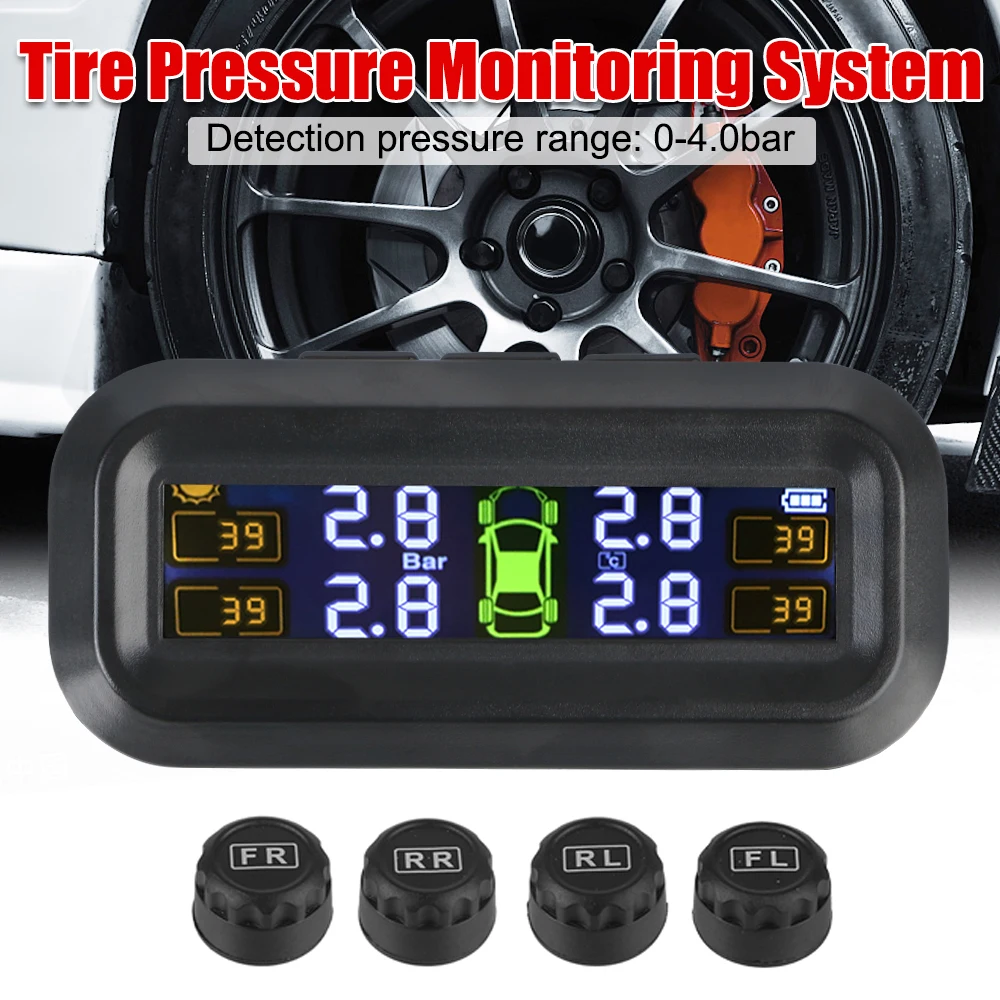 Tire Pressure Monitoring System Solar TPMS Temperature Warning Fuel Save Car Tyre Pressure Monitor With 4 External Sensors