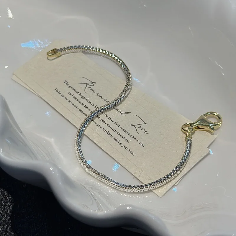 

S925 Серебряный итальянский ремесленный двухцветный браслет-цепочка в виде змеи, штабелируемый минималистичный изящный оптовая продажа ювелирных изделий для женщин