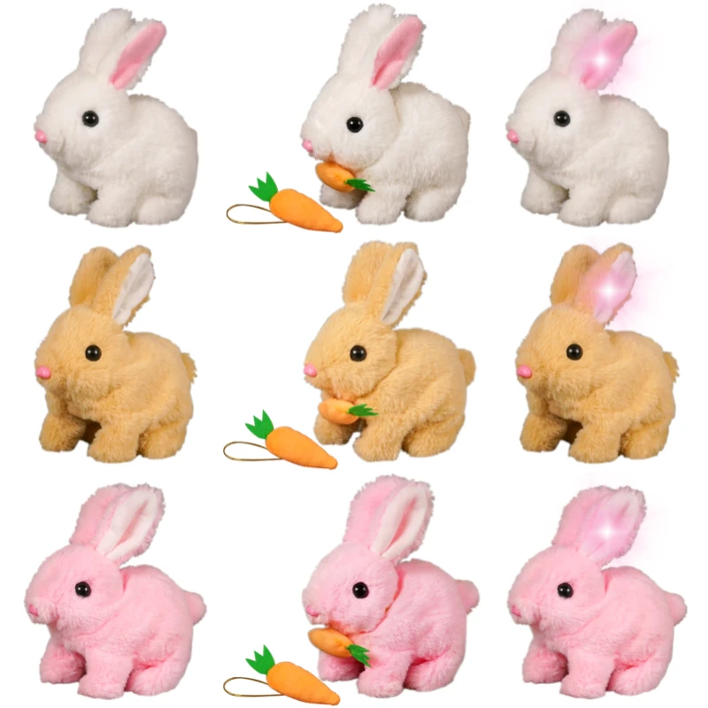 Kawaii Rabbit Electric Interactive Plush Toys Bunny With Carrot Walking Wag Tail Wiggle Ears Stuffed Peluche Doll Birthday Gift