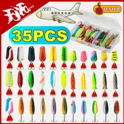 35/5PCS Metal Jig Spoon Spinner Fishing Lure Wobbler Trout Bass Bait Set with Fishing Tackle Box Kit For Fishing Lure Bait Set