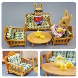Miniature Living Room Set 1:12 Sofa With Pillow TV Cabinet Forest Family Dollhouse Furniture Accessories DIY Decor For Girl Gift
