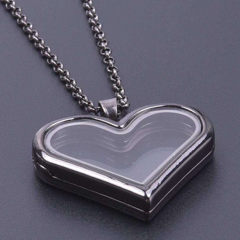 1pc Fashion Heart Pendant Necklace Photo Relicario Locket Charm Alloy Necklace For Women Men Retro Jewelry Chain Decoration Gift