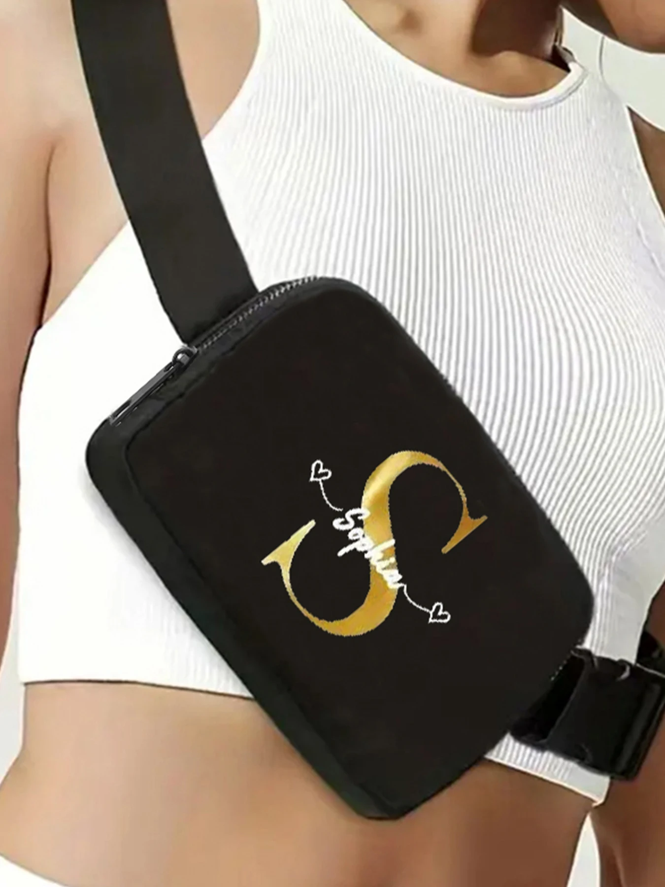 AliExpress None Men's and women's sports waist bag, cycling cross-body bag, single shoulder bag, letter-printed chest bag, nylon material