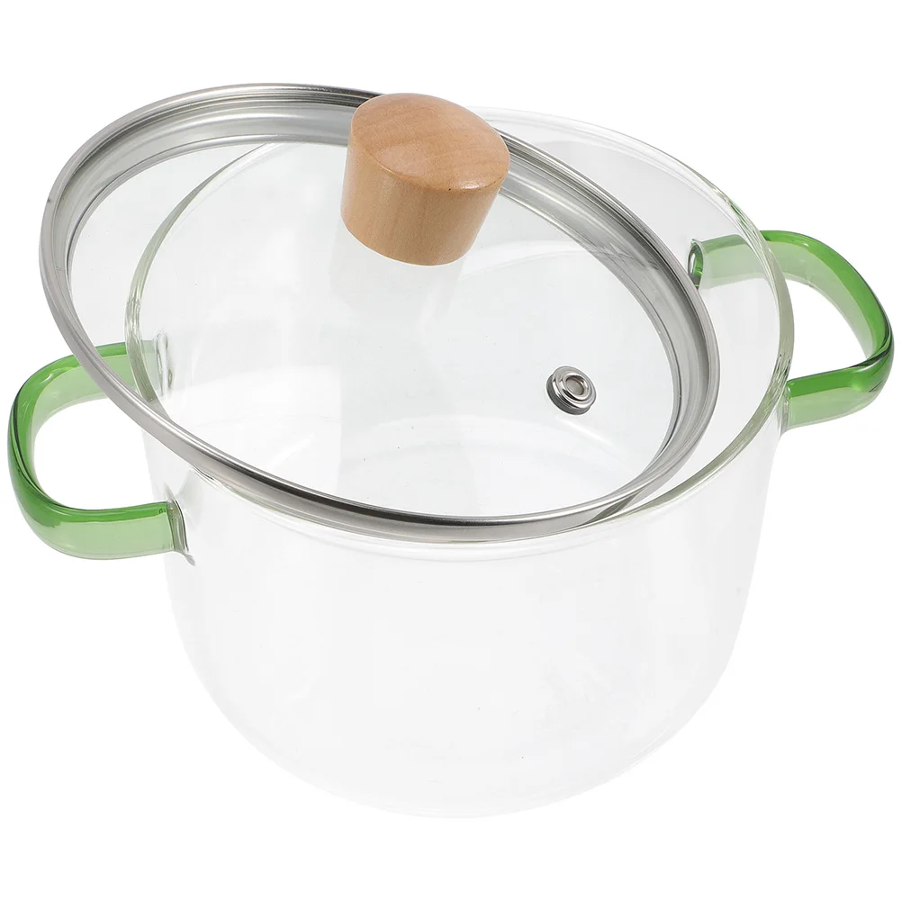 

Double Handle Glass Soup With Lid Heat Resistant Cooking For Noodles Vegetables Clear Stew Pot Kitchen Cookware Household Glass