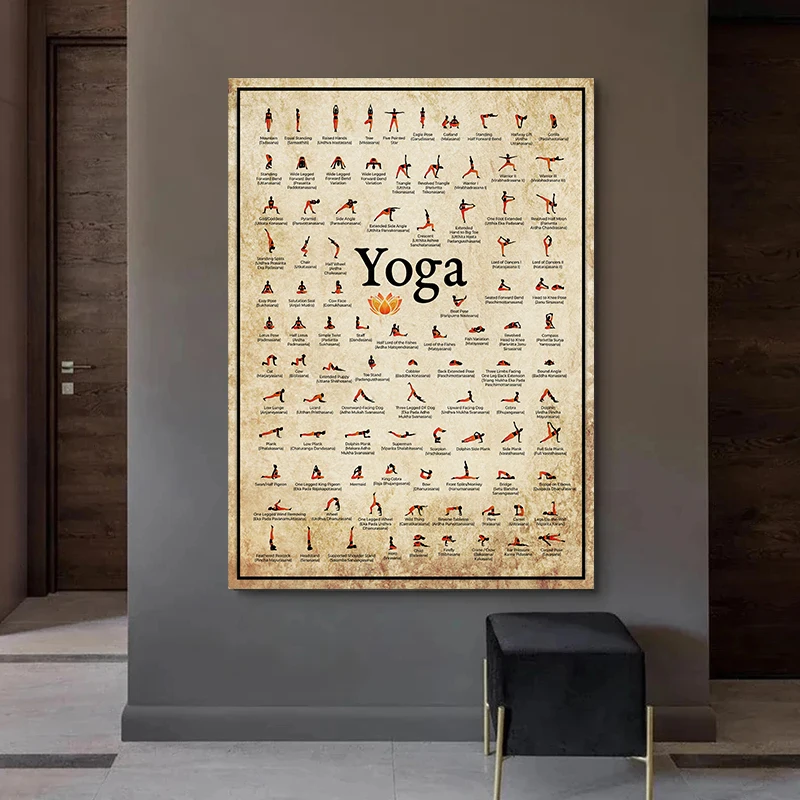 Home Exercise Gym Yoga Ashtanga Chart Pose Health Poster Wall Art Canvas Painting Yoga Print For Living Room Wall Decor Unframed